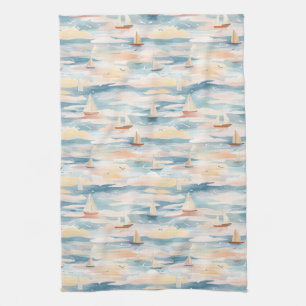 Linge De Cuisine Voiliers de rêve Motif d'aquarelle de l'océan (3)