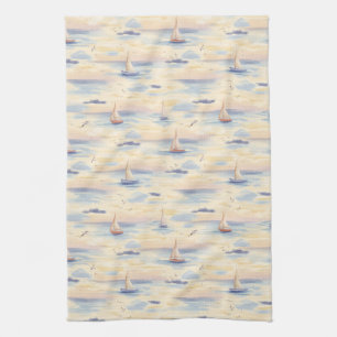 Linge De Cuisine Voiliers de rêve Motif d'aquarelle océanique (4)