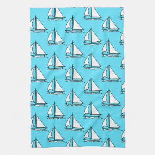 Linge De Cuisine Voiliers sur le motif bleu de mer