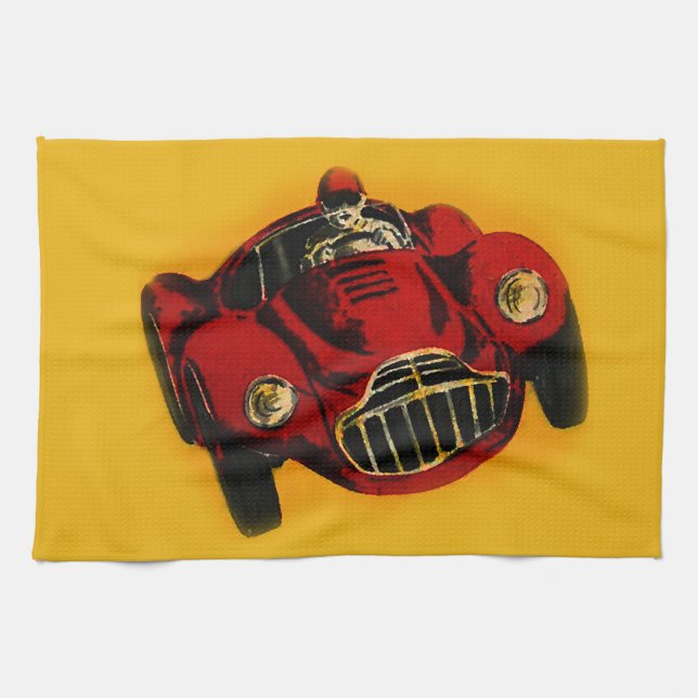 Linge De Cuisine Voiture de course automobile jaune rouge (Horizontal)