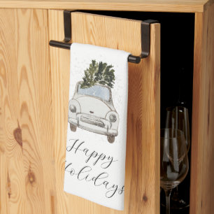 Linge De Cuisine Voiture Vintage Joyeuse Vacances