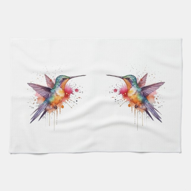 Linge De Cuisine Vol coloré, colibri aquarelle (Horizontal)