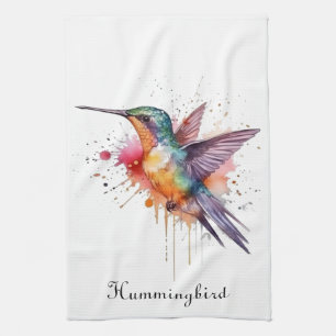 Linge De Cuisine Vol de couleurs, colibri à l'aquarelle personnalis