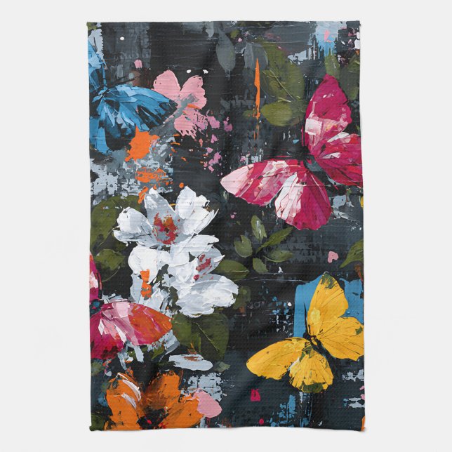 Linge De Cuisine Vol de papillon abstrait vibrant (2) (Vertical)