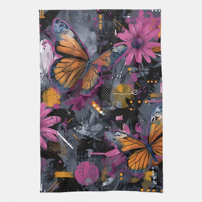 Linge De Cuisine Vol de papillon abstrait vibrant (4) (Vertical)