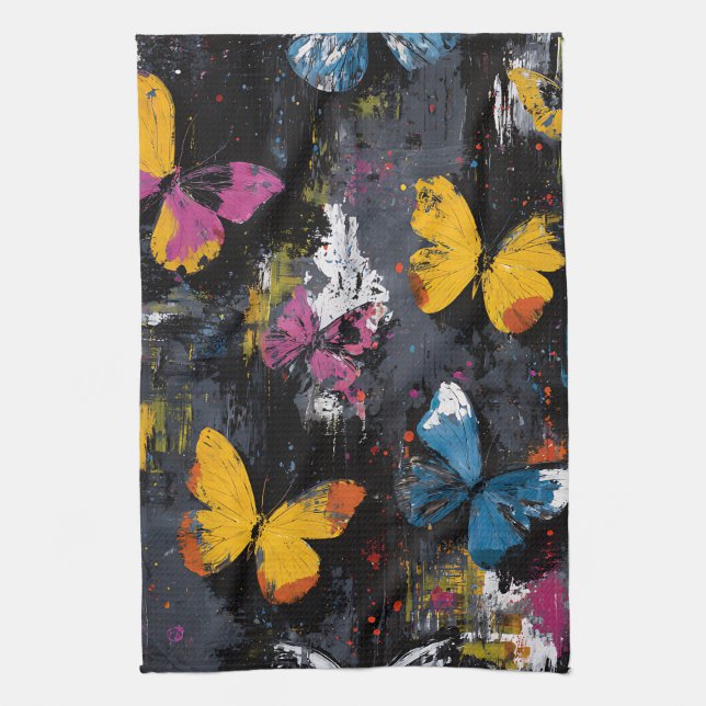 Linge De Cuisine Vol de Papillon Abstrait Vibrant (8) (Vertical)