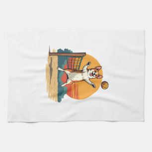 Linge De Cuisine Volleyball Corgi Vintage Illustration Vectoriel Co