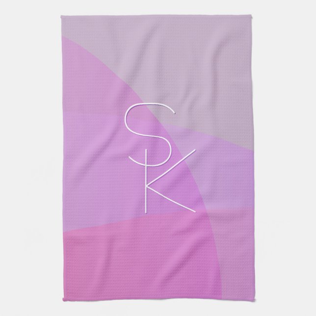 Linge De Cuisine Vos initiales de chevauchement | Géométrique rose  (Vertical)