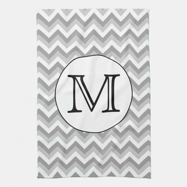 Linge De Cuisine Votre lettre. Monogramme Motif gris Zigzag. (Vertical)