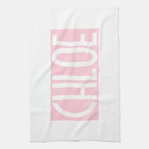 Linge De Cuisine Votre nom Texte blanc gras sur rose clair