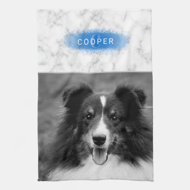 Linge De Cuisine Votre Photo Personnalisée & Faux Marble Texture Av (Vertical)