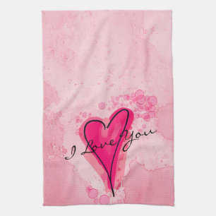 Linge De Cuisine VOTRE TEXTE Aquarelle rose Coeur