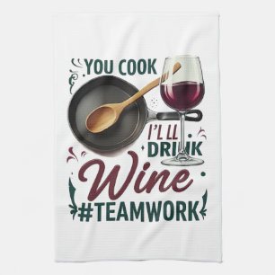 Linge De Cuisine Vous cuisinez, je boirai du vin #Travail d'équipe 