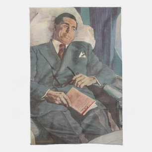 Linge De Cuisine Voyage d'affaires vintage, lecture dans l'avion