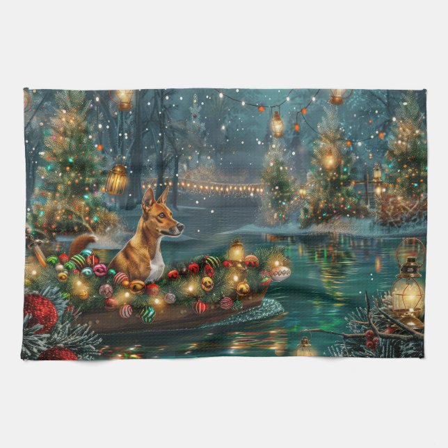 Linge De Cuisine Voyage de fête de Noël du Basenji (Horizontal)