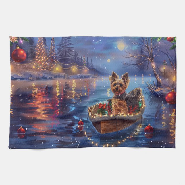 Linge De Cuisine Voyage de fête de Noël du Biewer Terrier (Horizontal)
