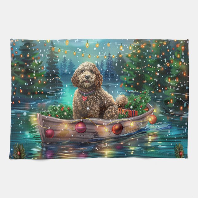 Linge De Cuisine Voyage de Noël festif du Cockapoo (Horizontal)