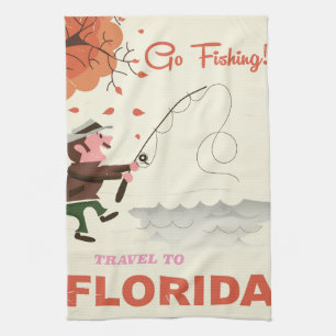 Linge De Cuisine Voyage en Floride impression de pêche vintage vaca