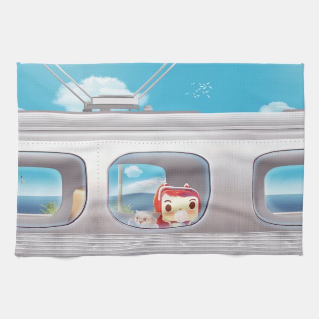 Linge De Cuisine Voyage en train avec chat (Horizontal)