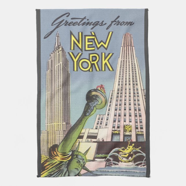 Linge De Cuisine Voyage Rétro, Monuments de New York Célèbres (Vertical)