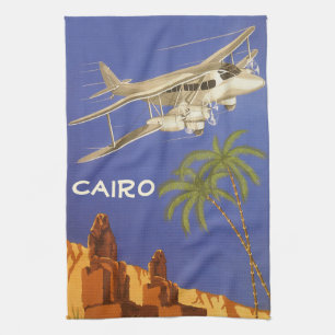 Linge De Cuisine Voyage Vintage vers Le Caire, Égypte, Avion Biplan