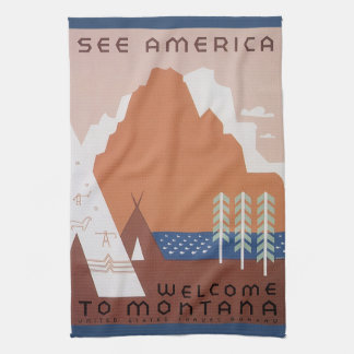 Linge De Cuisine Voyez l'Amérique Bienvenue au Montana, Voyage Vint