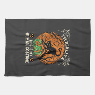 Linge De Cuisine Vraiment Chat Noir Halloween Lune Citrouilles