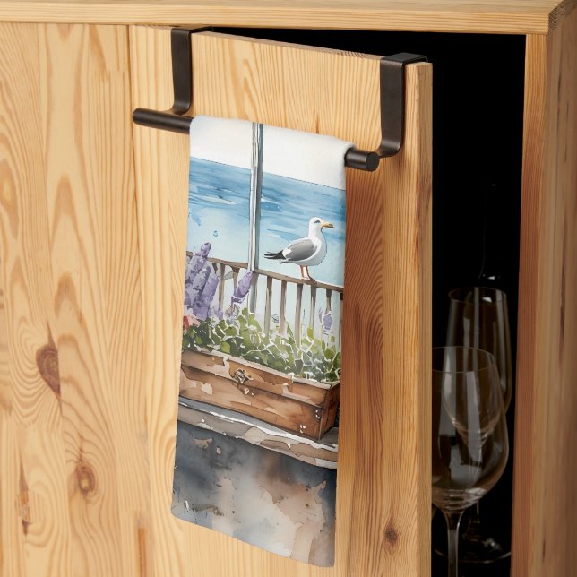 Linge De Cuisine Vue de fenêtre en bord de mer Scène côtière à l'aq (Pliage en tiers)