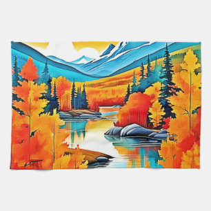 Linge De Cuisine Vue de montagne Couleurs d'automne