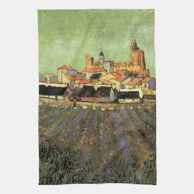 Linge De Cuisine Vue de Saintes Maries par Vincent van Gogh (Vertical)
