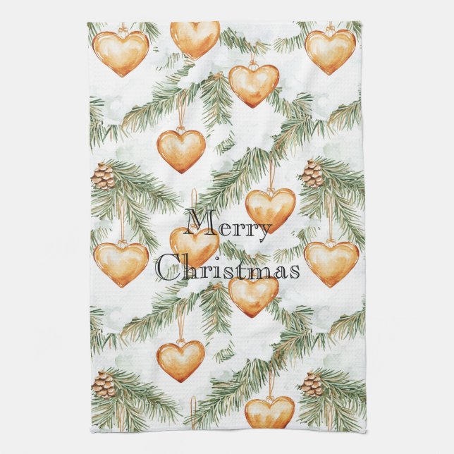 Linge De Cuisine Warm Creamy Caramel Hearts Christmas Tree Branches (Vertical)