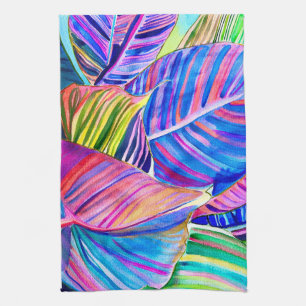 Linge De Cuisine Watercolor art canna tropicale feuilles