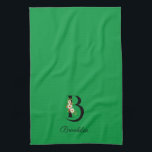 Linge De Cuisine Watercolor botanical green initial monogram<br><div class="desc">Okay, so spice up your kitchen with this cute green towel! It's super absorbent, so it's great for any kitchen spills. The best part? It's got your initial and full name on it in a pretty monogram with sweet red and white watercolor flowers all around. It's like a little piece...</div>
