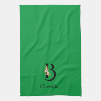 Linge De Cuisine Watercolor botanical green initial monogram