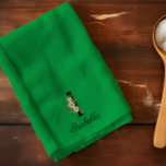 Linge De Cuisine Watercolor botanical green initial monogram<br><div class="desc">A charming green kitchen towel, crafted from absorbent watercolor fabric, is personalized with an initial monogram and full name. The letter of the monogram is beautifully adorned with delicate red and white watercolor flowers, adding a touch of elegance and personalization. This decorative yet functional towel brings a personalized aesthetic to...</div>