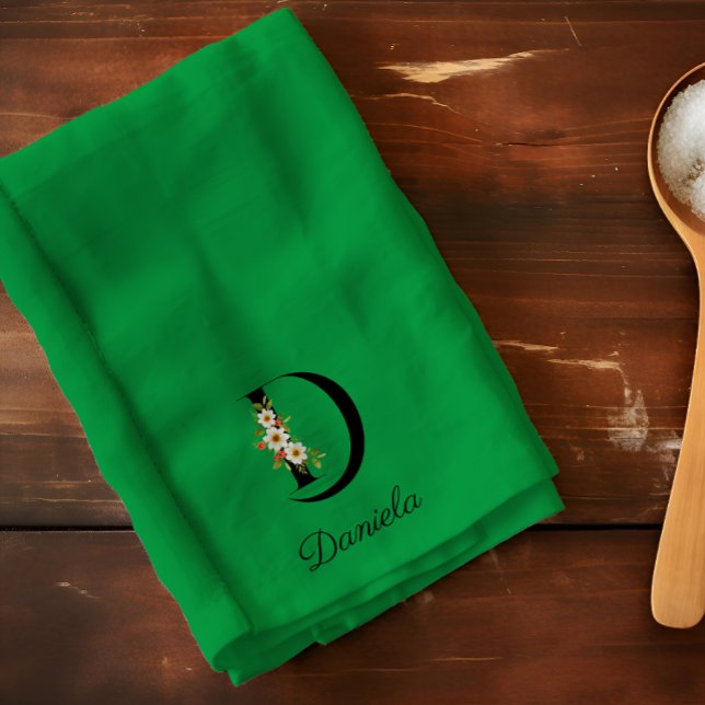 Linge De Cuisine Watercolor botanical green initial monogram (Créateur téléchargé)
