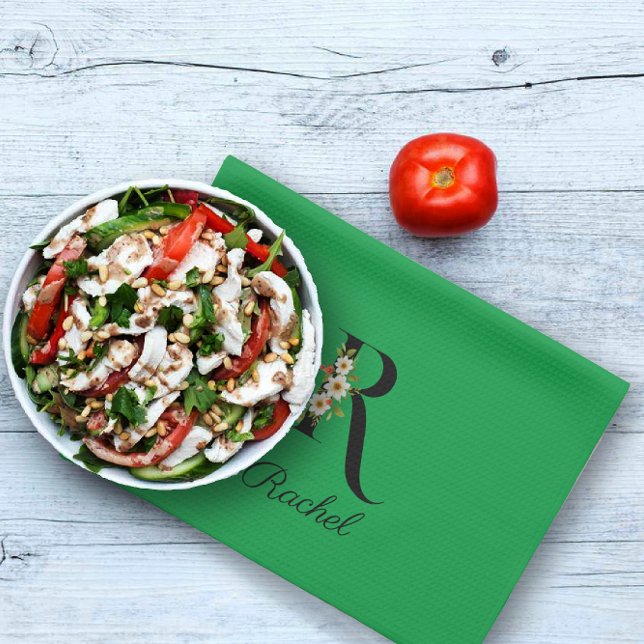 Linge De Cuisine Watercolor botanical green initial monogram (Créateur téléchargé)