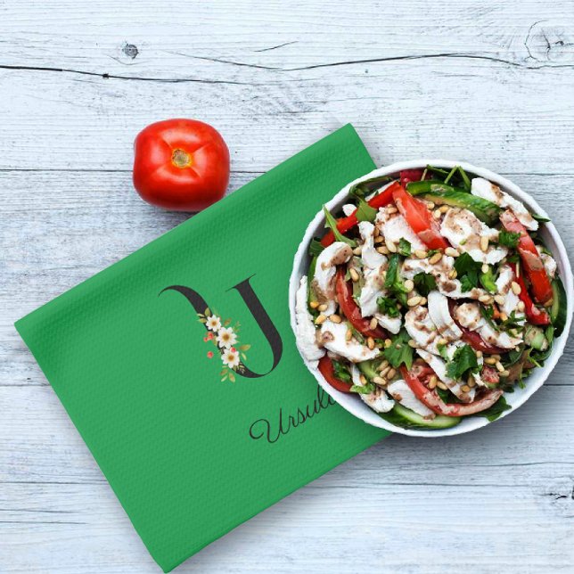 Linge De Cuisine Watercolor botanical green initial monogram (Créateur téléchargé)