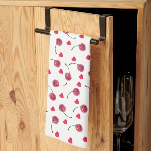 Linge De Cuisine Watercolor Cherry Heart (Pliage en tiers)