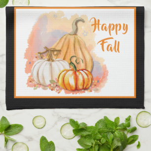 Linge De Cuisine Watercolor Citrouille Trio Happy Fall