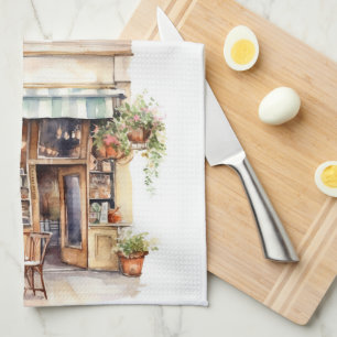 Linge De Cuisine Watercolor European Street Cafe Art