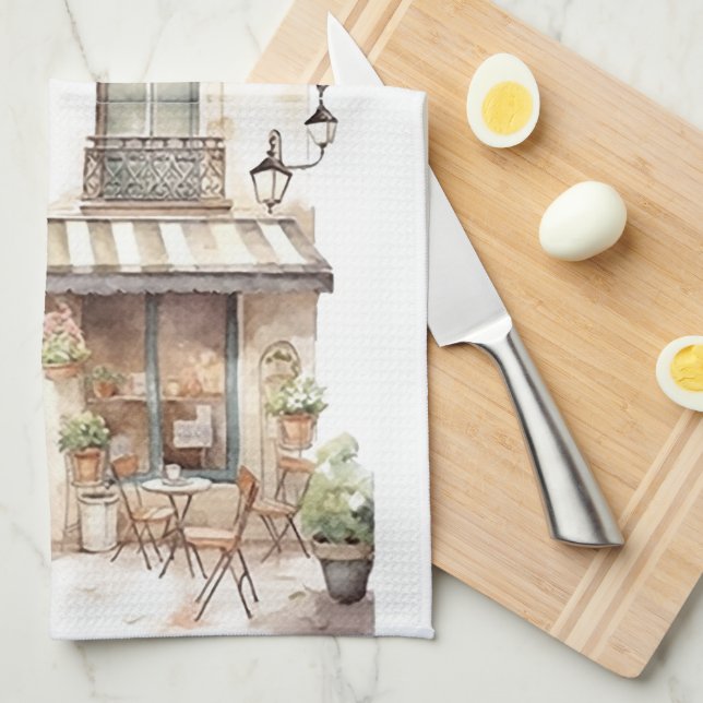 Linge De Cuisine Watercolor European Street Cafe Art (Quart Plié)