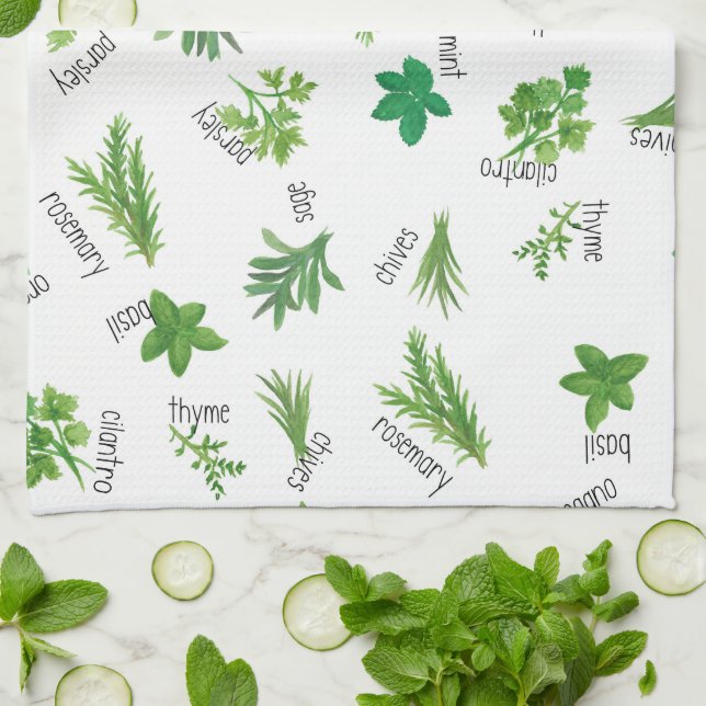 Linge De Cuisine Watercolor Herbs Kitchen Hand Towel (Plié)