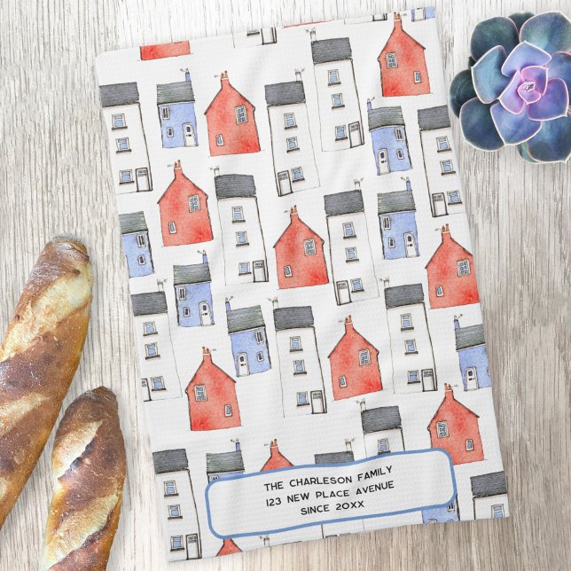 Linge De Cuisine Watercolor House Art personnalisé (Watercolor house art personalized tea towel housewarming gift)