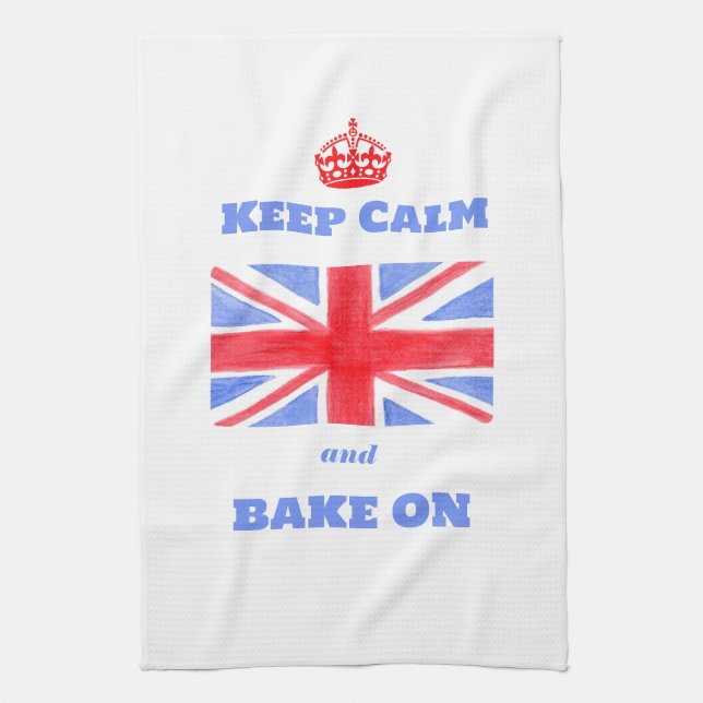 Linge De Cuisine Watercolor Union Jack Restez Calme et Continuez à  (Vertical)