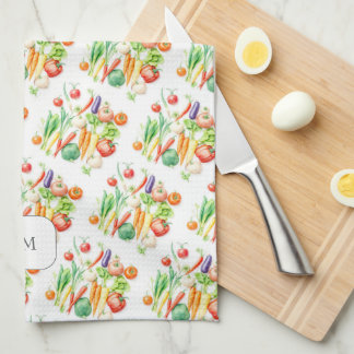 Linge De Cuisine Watercolor vegetables pattern monogrammed