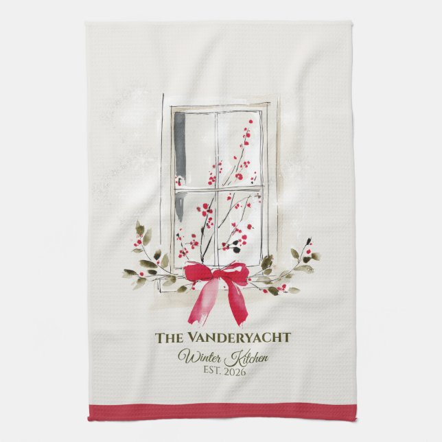 Linge De Cuisine Watercolor Window & Berry Personalized (Vertical)