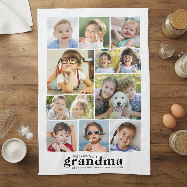 Linge De Cuisine We Love You Grandma 10 Photo Collage Names Modern (Créateur téléchargé)