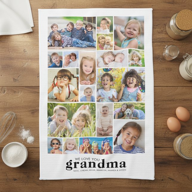 Linge De Cuisine We Love You Grandma 19 Photo Collage Names Modern (Créateur téléchargé)