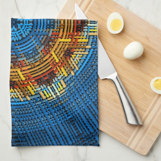 Linge De Cuisine Weer Mandala bleu jaune et rouge (Quart Plié)